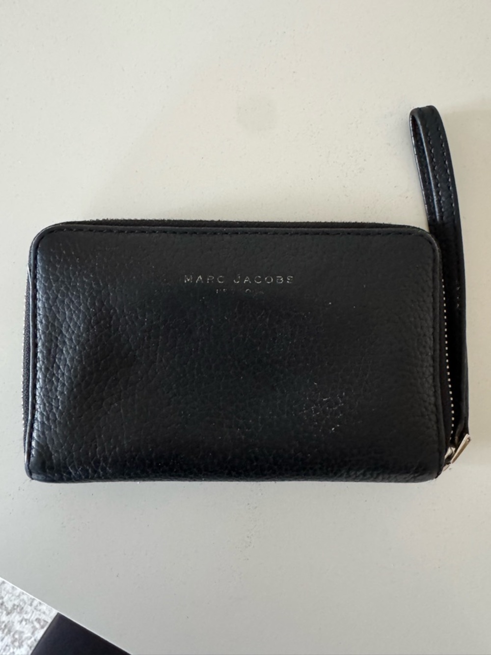 Marc Jacobs Black Pebbled Leather Zip Wrist Wallet